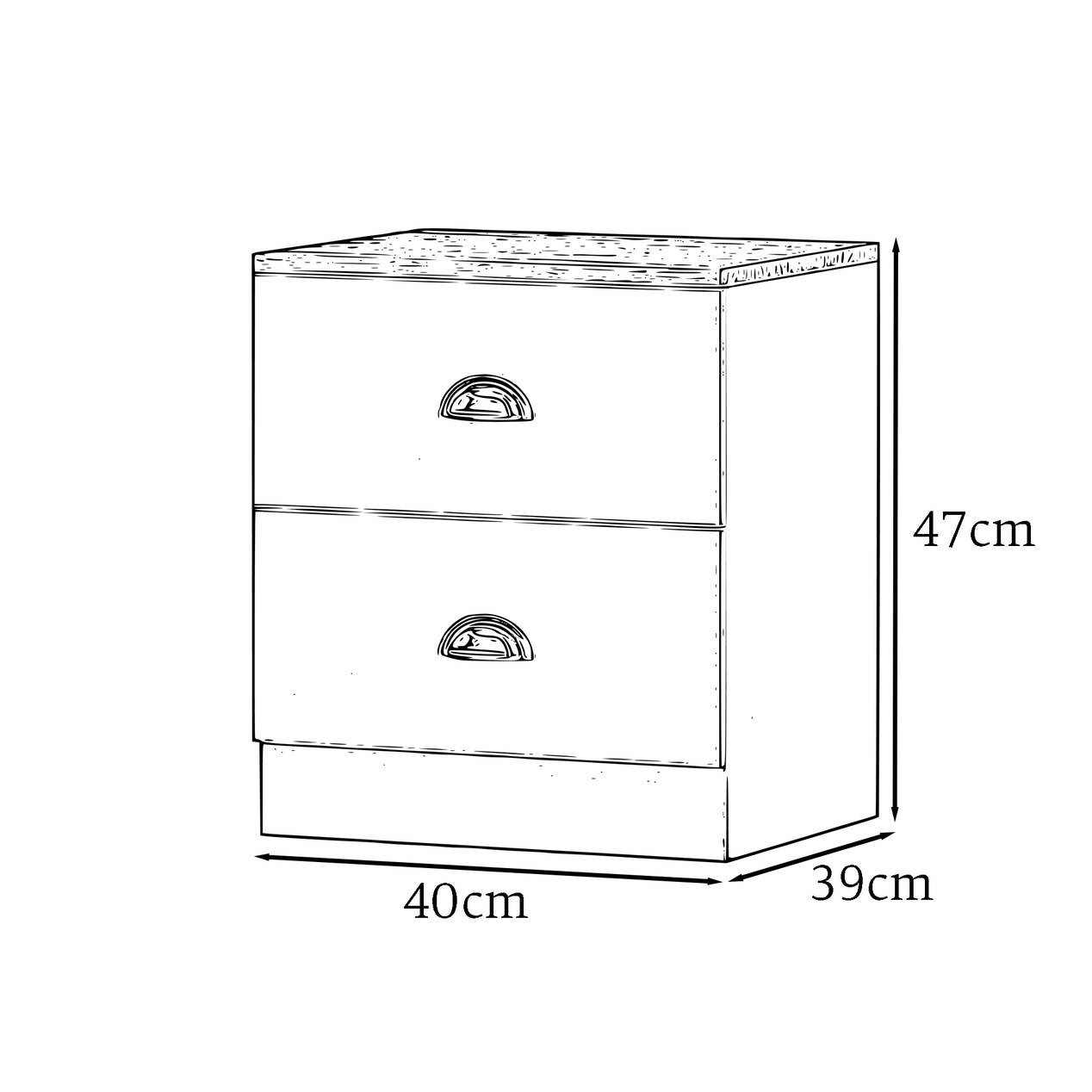 FWStyle Esher 2 Drawer Bedside Table Matt Grey With Oak Top