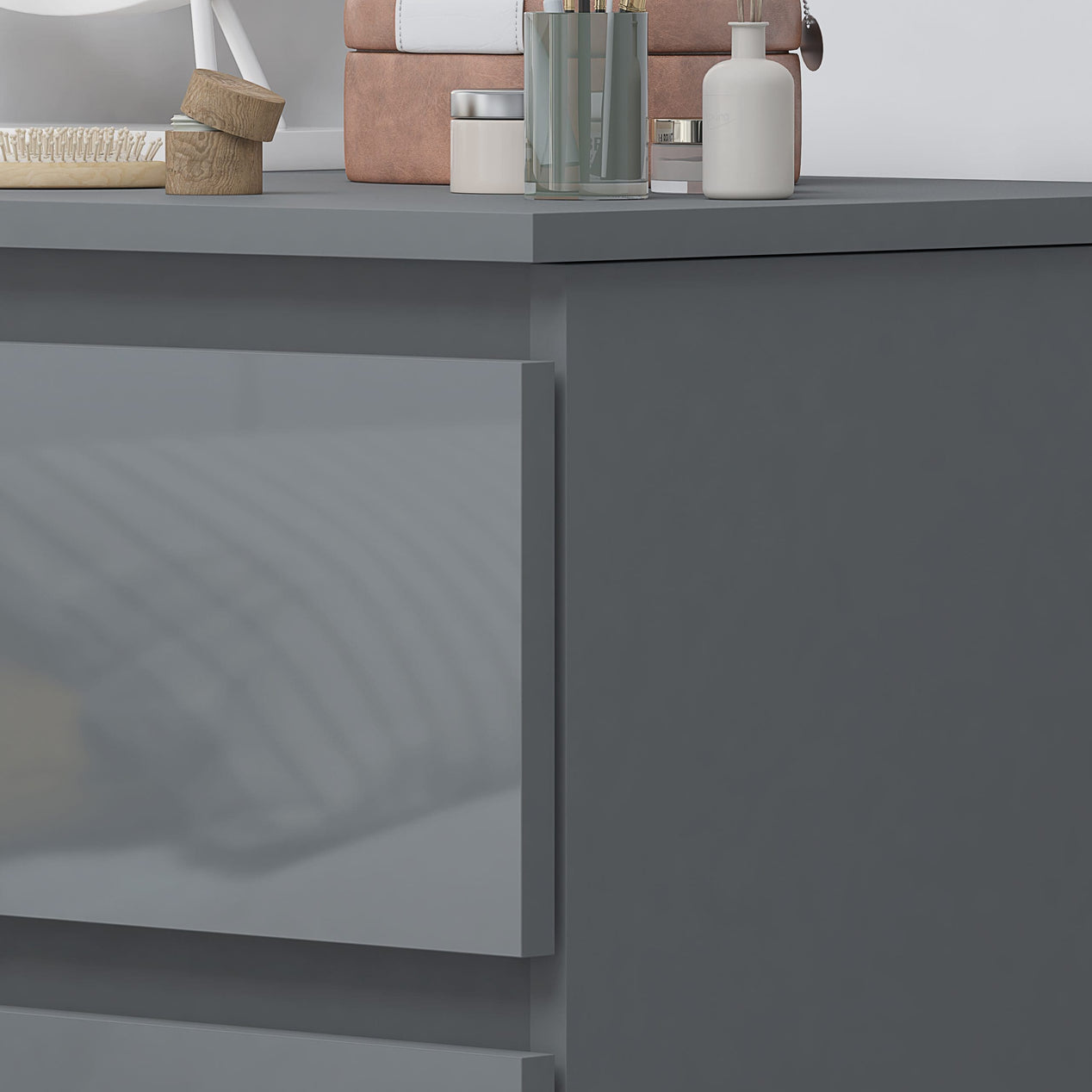 FWStyle Stora 3 Drawer Dressing Table - Grey Gloss Front