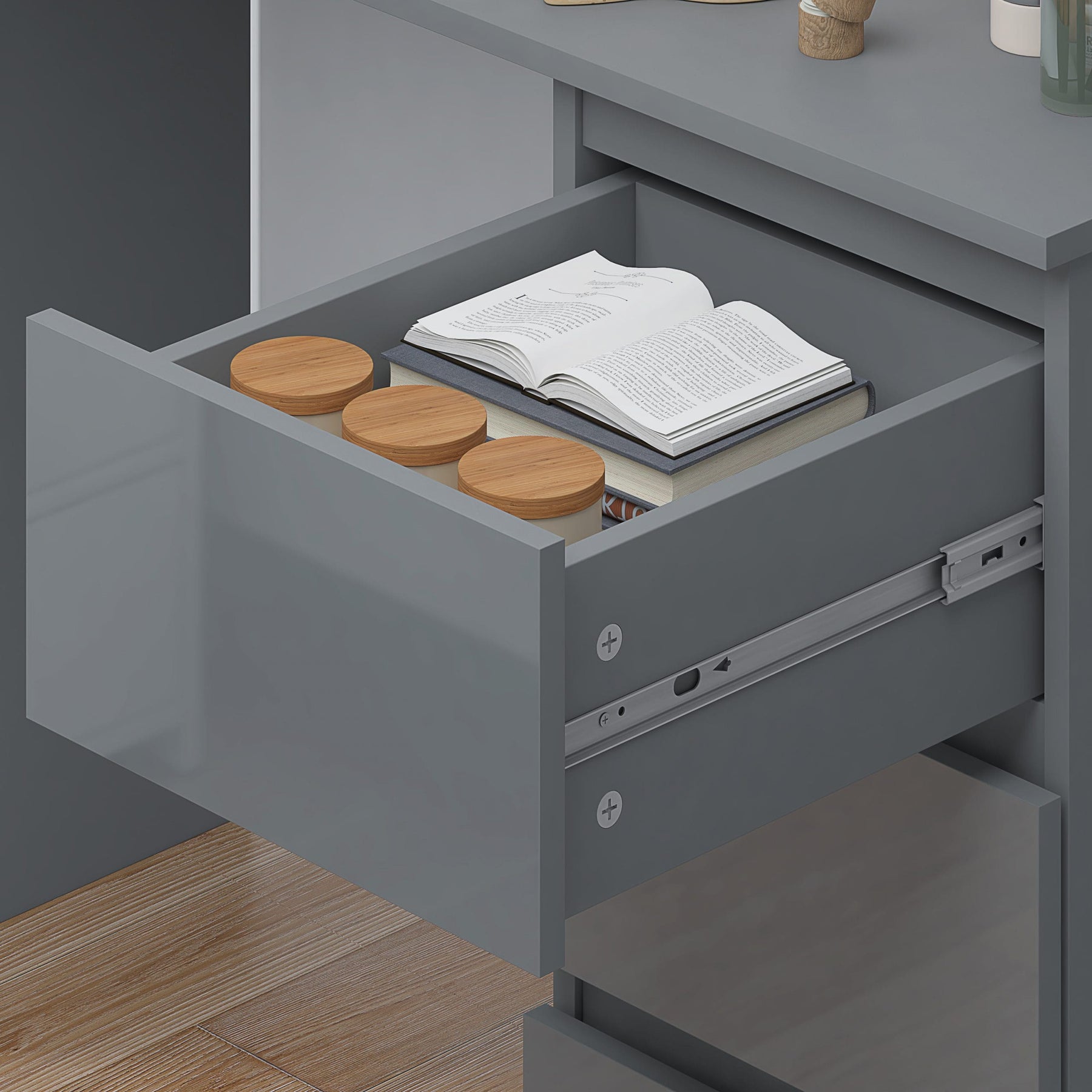 FWStyle Stora 3 Drawer Dressing Table - Grey Gloss Front