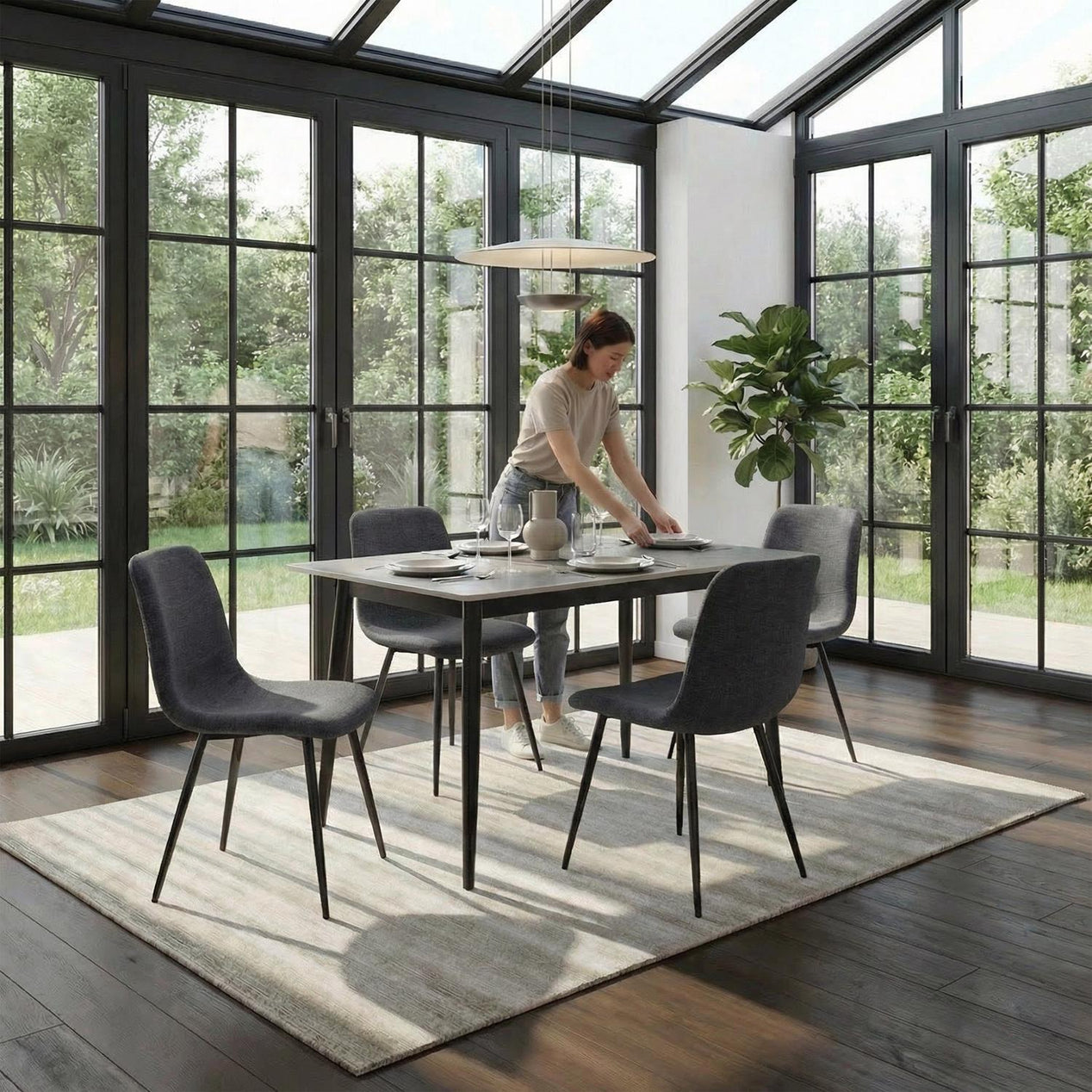 Evie Pack of 4 Grey Fabric Dining Chairs