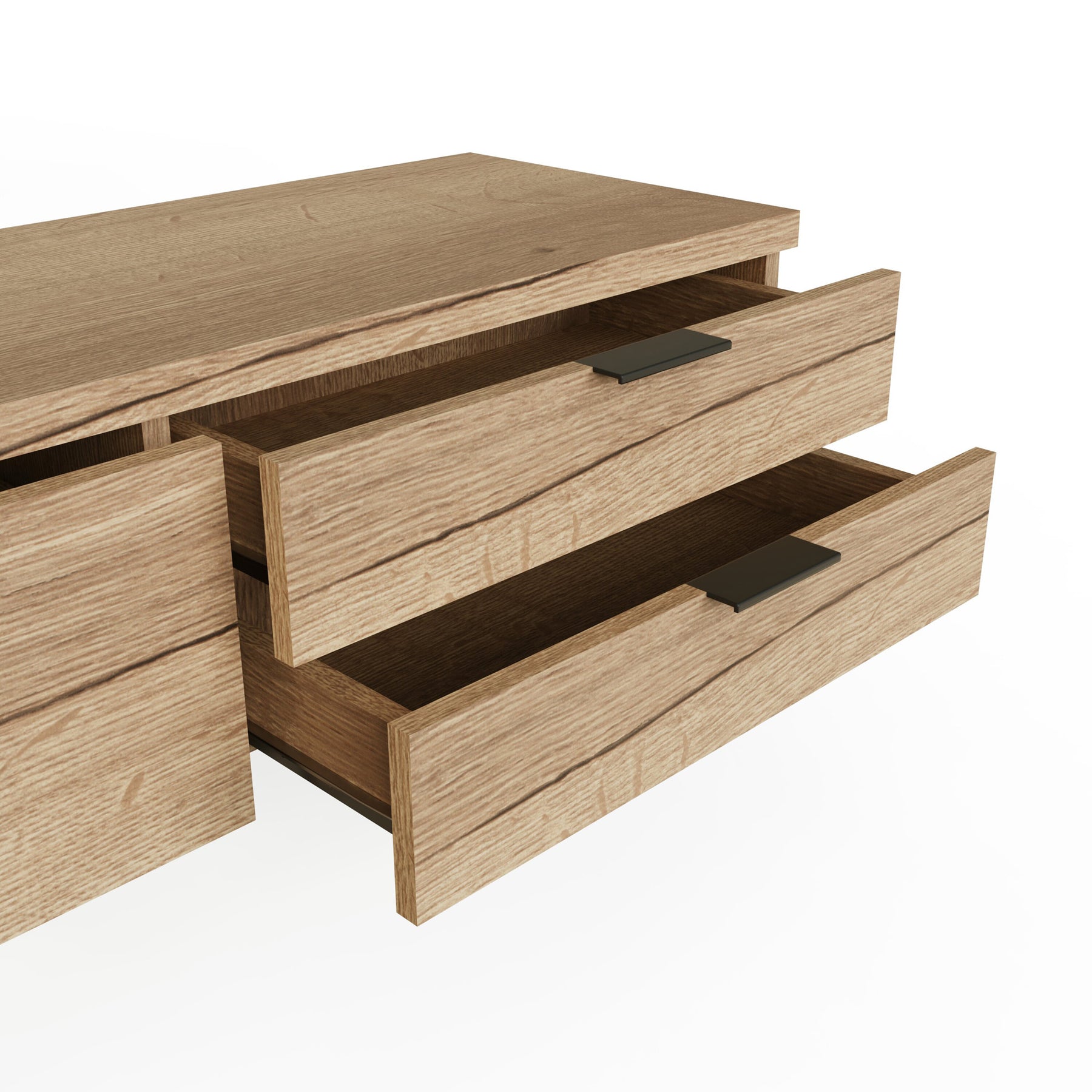 FWStyle Fisso 3 Drawer Compact TV Unit Cracked Oak - Quick Click Assembly