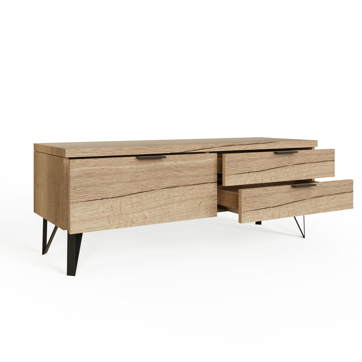 FWStyle Fisso 3 Drawer Compact TV Unit Cracked Oak - Quick Click Assembly