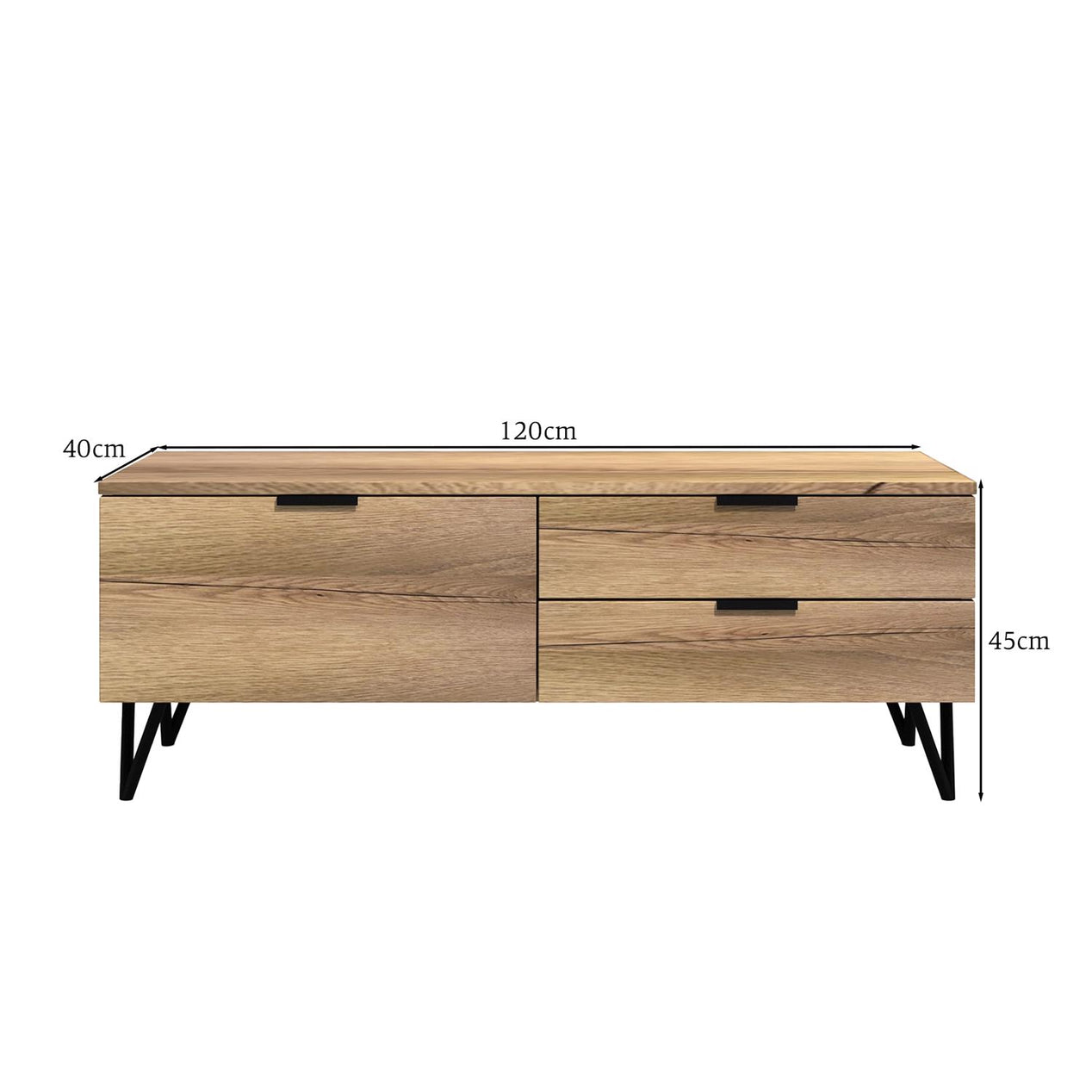 FWStyle Fisso 3 Drawer Compact TV Unit Cracked Oak - Quick Click Assembly
