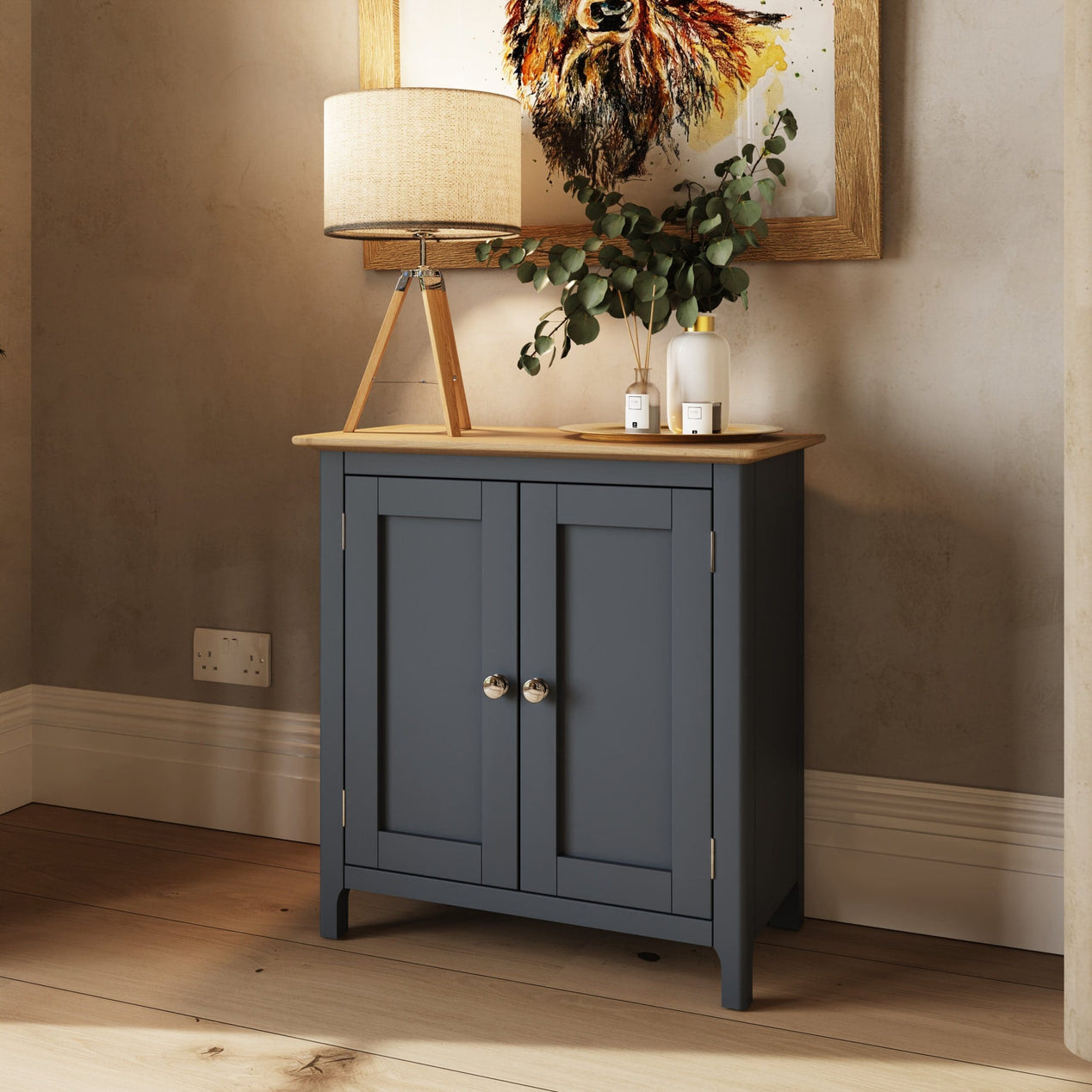 Taberno Oak 2 Door Compact Sideboard Graphite Blue
