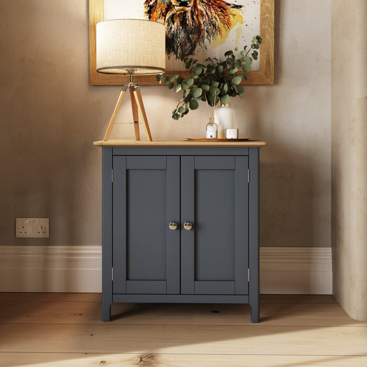 Taberno Oak 2 Door Compact Sideboard Graphite Blue