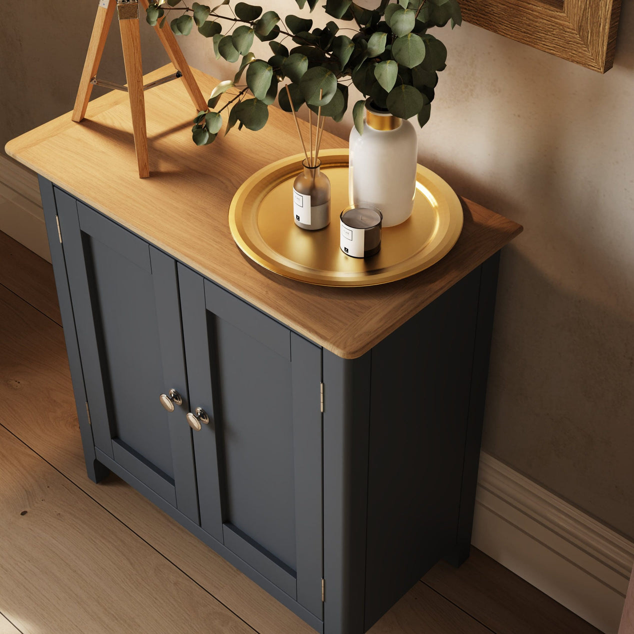 Taberno Oak 2 Door Compact Sideboard Graphite Blue