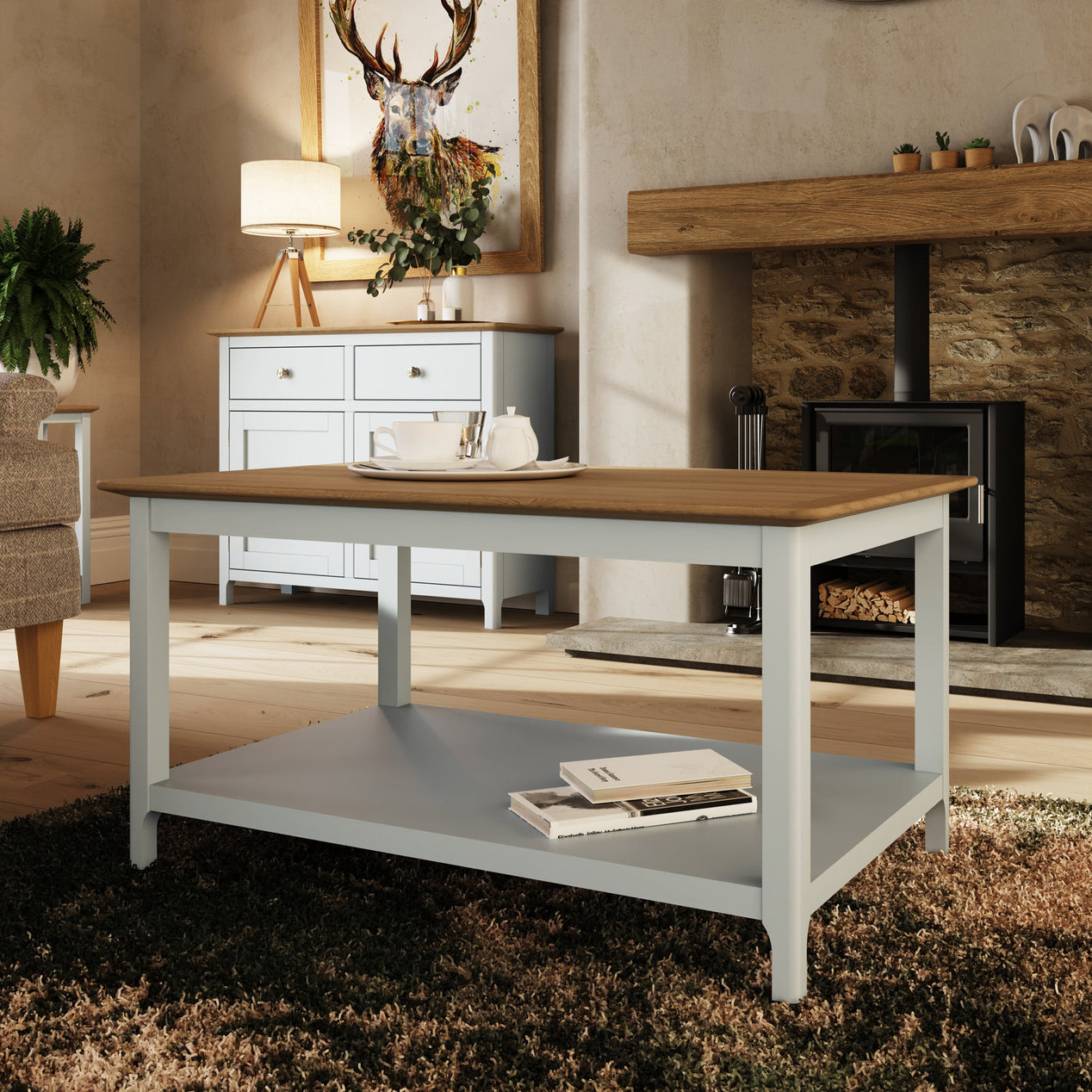 Taberno Oak Coffee Table Linen White