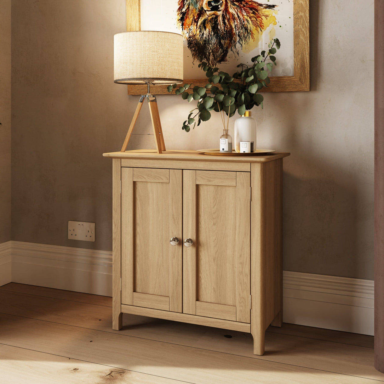 Taberno Oak 2 Door Compact Sideboard Natural Oak