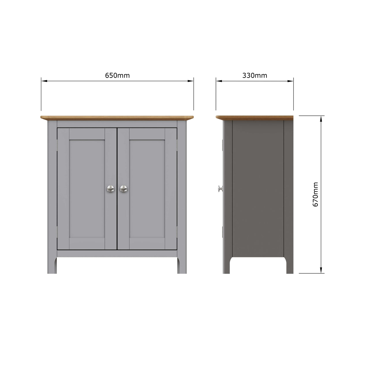 Taberno Oak 2 Door Compact Sideboard Dove Grey