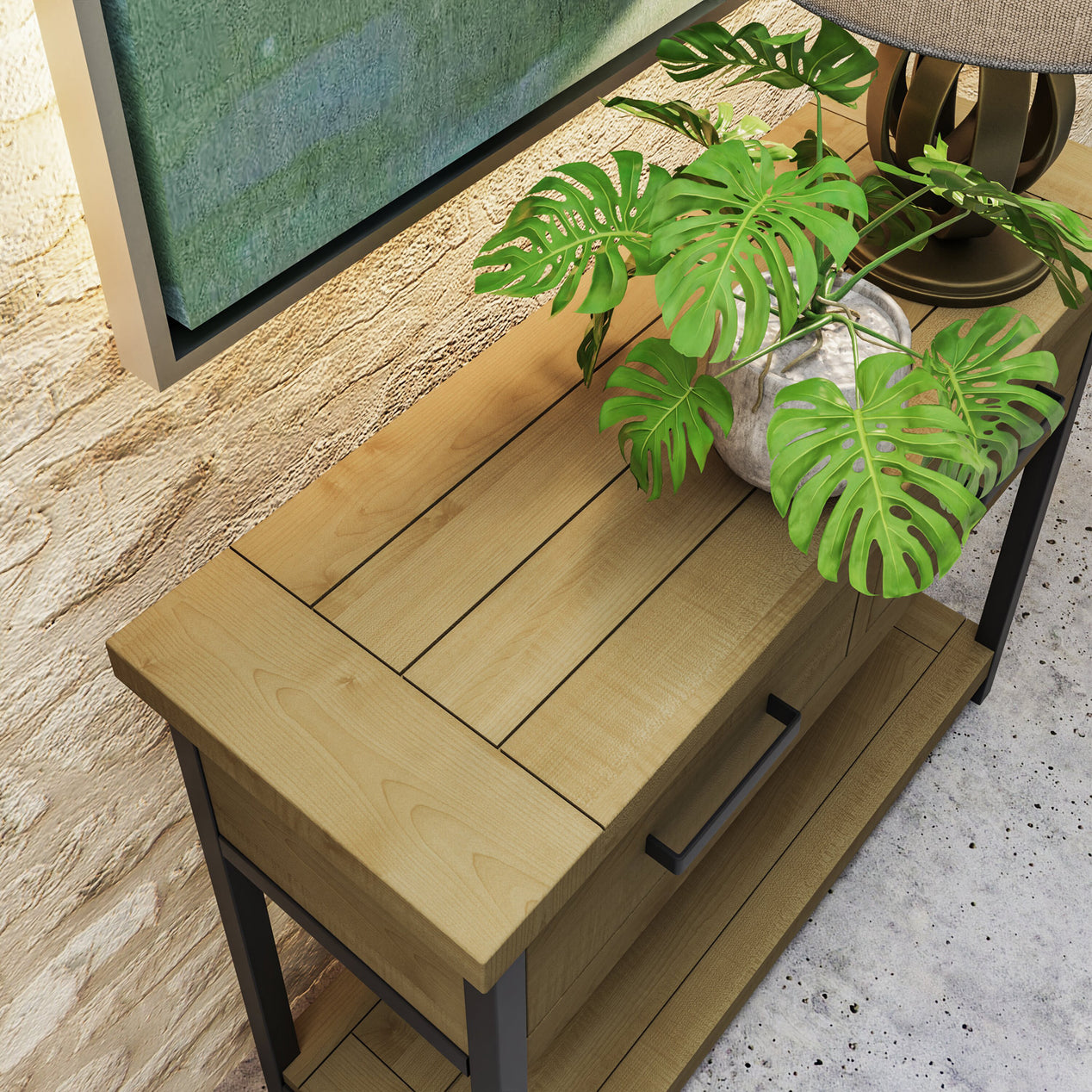 Lowry 2 Drawer Console Table Driftwood Lacquered Solid Reclaimed Pine