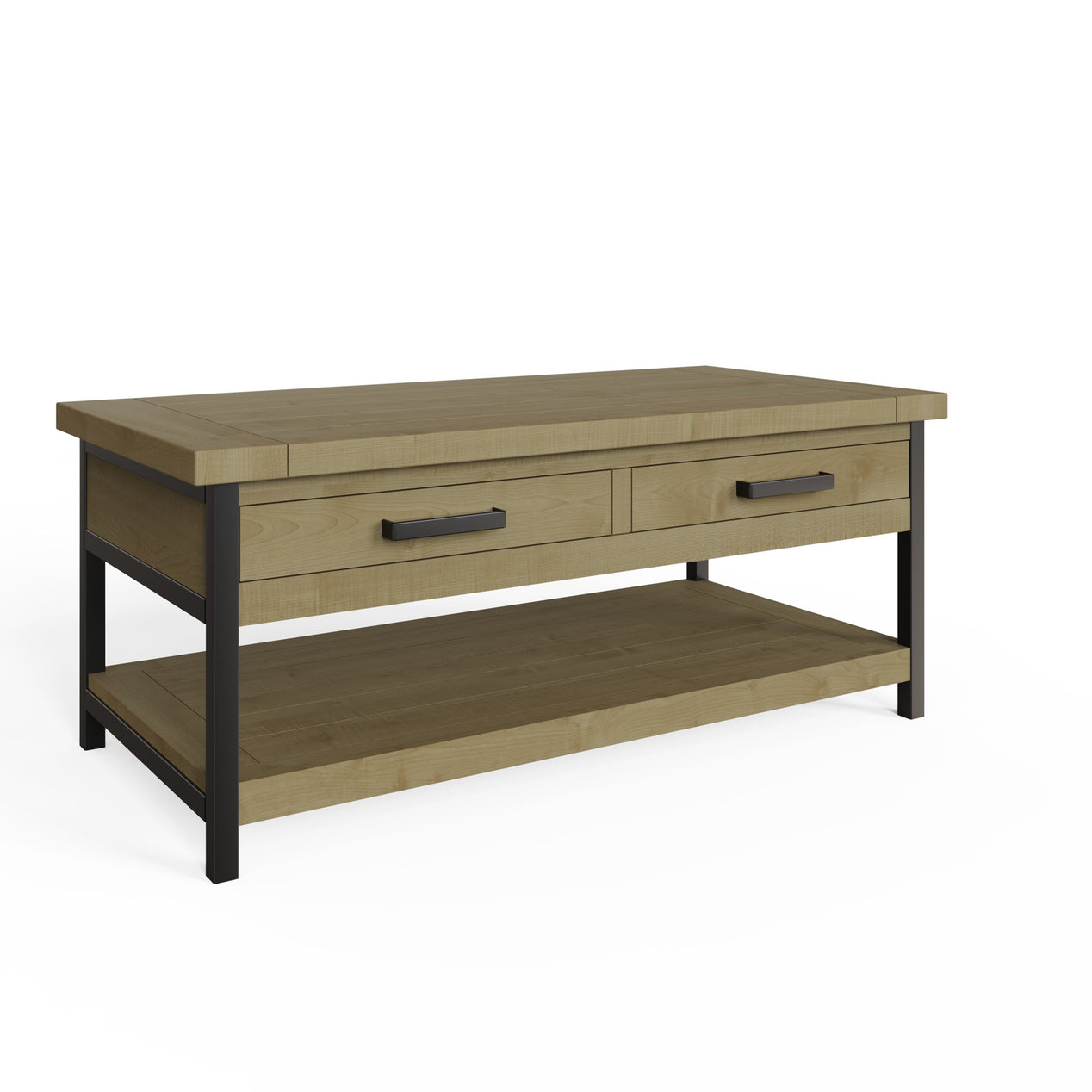 Lowry 2 Drawer Coffee Table Driftwood Lacquered Solid Reclaimed Pine