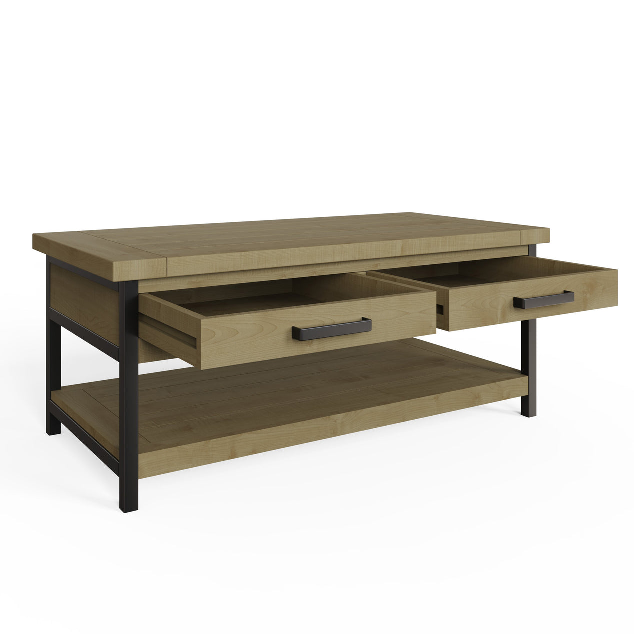 Lowry 2 Drawer Coffee Table Driftwood Lacquered Solid Reclaimed Pine