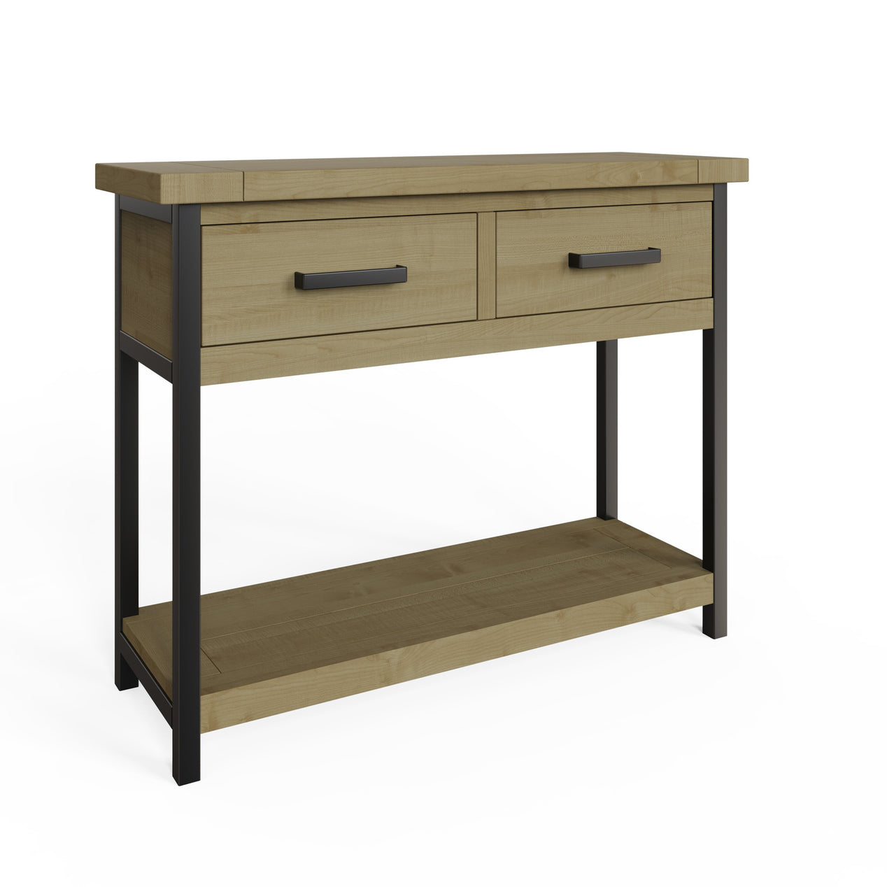 Lowry 2 Drawer Console Table Driftwood Lacquered Solid Reclaimed Pine