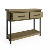 Lowry 2 Drawer Console Table Driftwood Lacquered Solid Reclaimed Pine