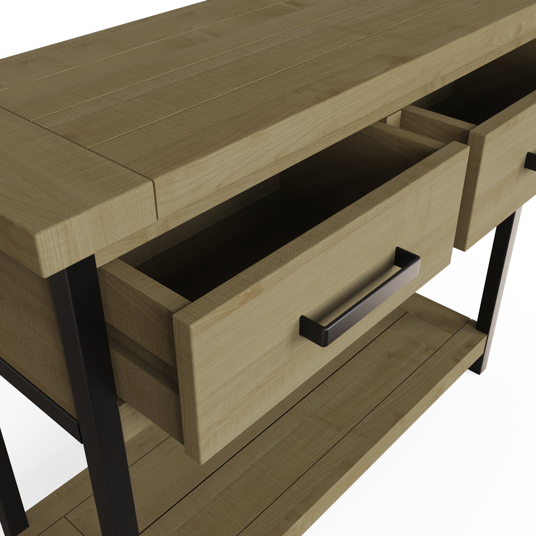 Lowry 2 Drawer Console Table Driftwood Lacquered Solid Reclaimed Pine