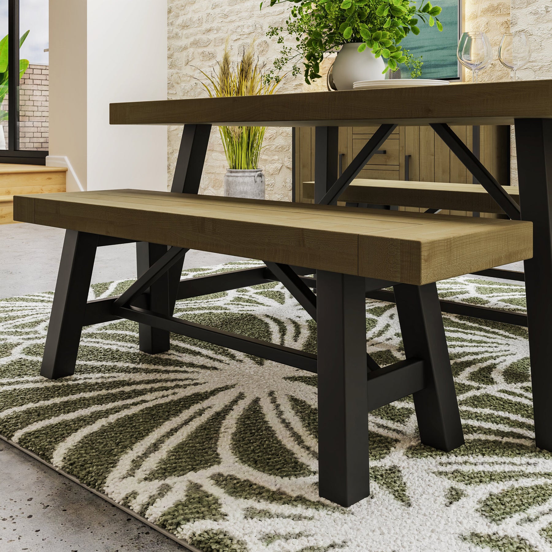 Lowry Small Dining Bench Driftwood Lacquered Solid Reclaimed Pine
