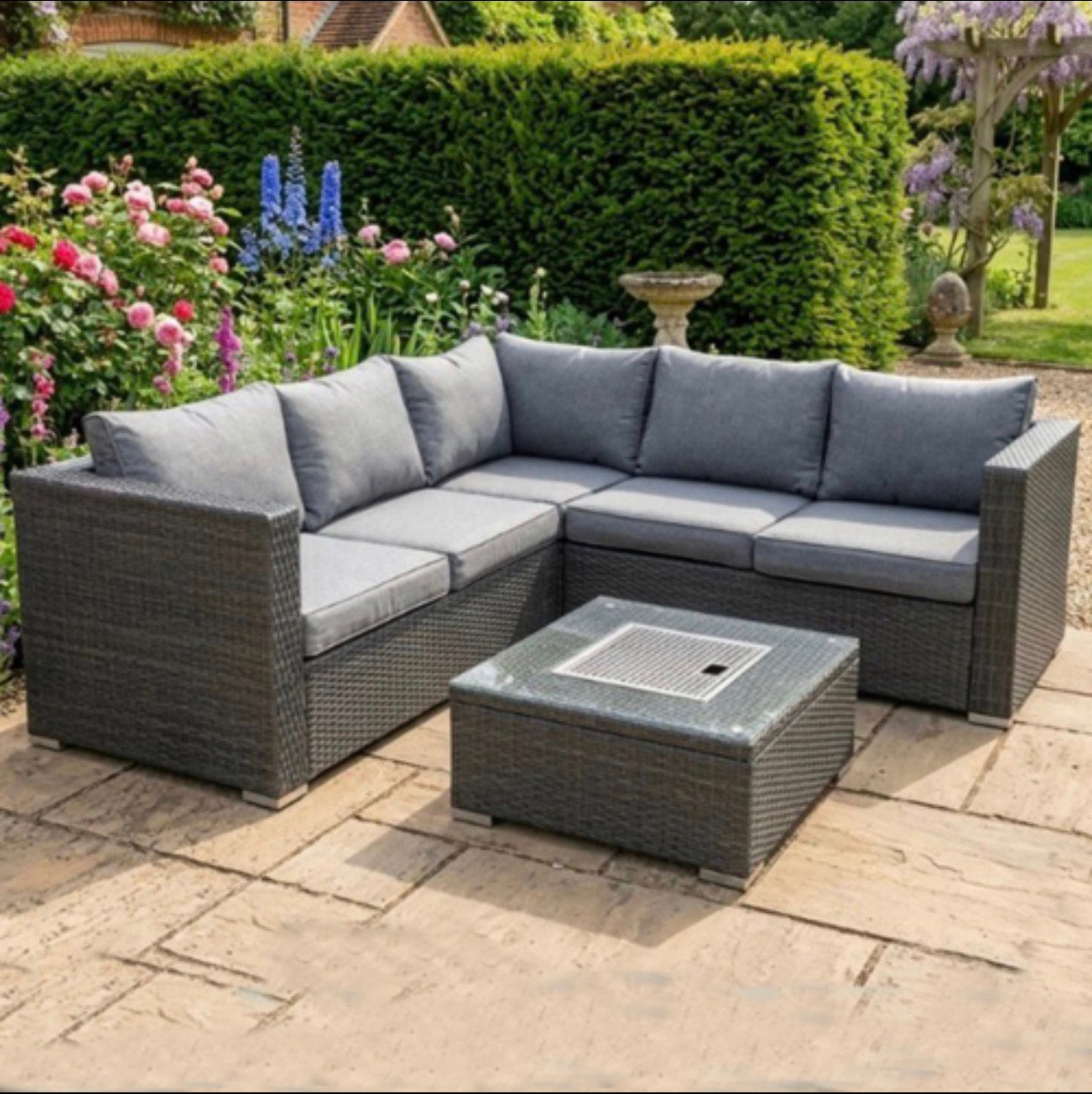 Zara Outdoor Corner Group & Ice Bucket Coffee Table Grey