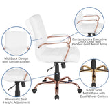 White & Rose Gold Faux Leather Low Back Designer Office Chair
