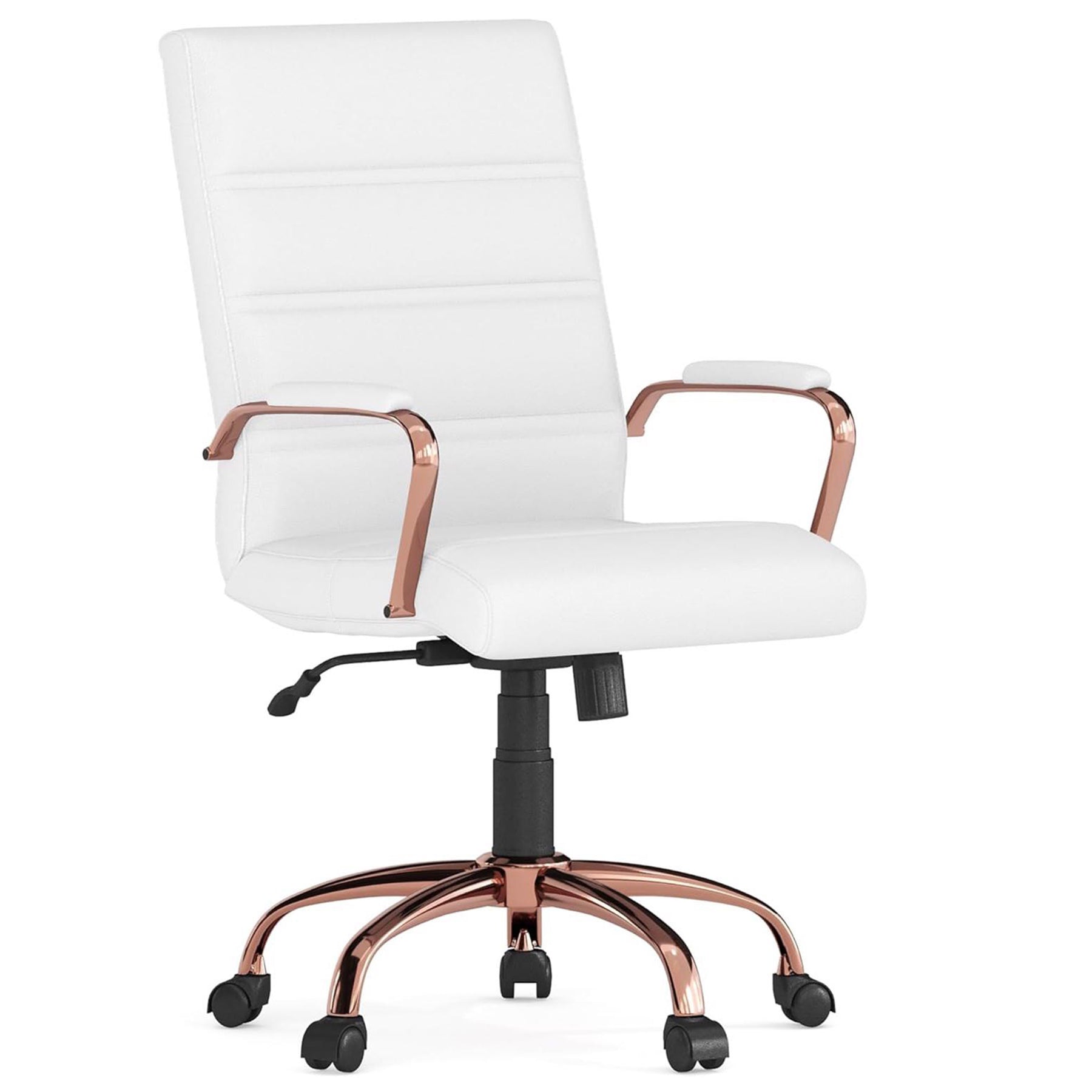 White & Rose Gold Faux Leather Low Back Designer Office Chair