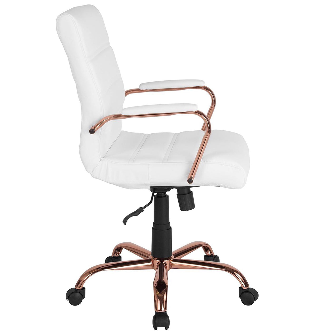 White & Rose Gold Faux Leather Low Back Designer Office Chair