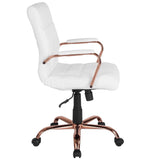 White & Rose Gold Faux Leather Low Back Designer Office Chair