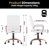 White & Rose Gold Faux Leather Low Back Designer Office Chair