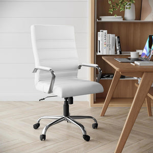 White & Chrome Faux Leather Low Back Designer Office Chair