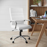 White & Chrome Faux Leather Low Back Designer Office Chair