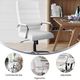 White & Chrome Faux Leather Low Back Designer Office Chair