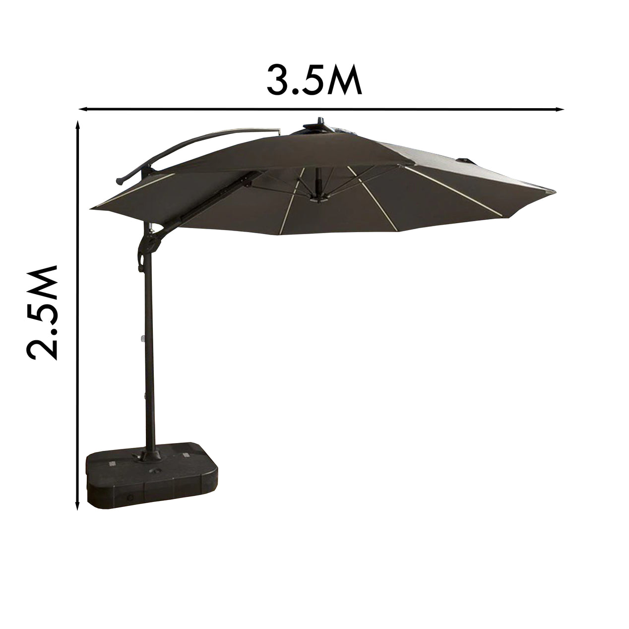 Cantilever Garden Parasol and Base 3.5m Diameter - Dark Grey