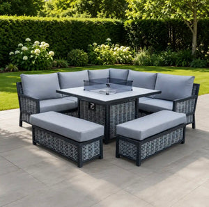 Lyra Outdoor Fire Pit Dining Set Grey