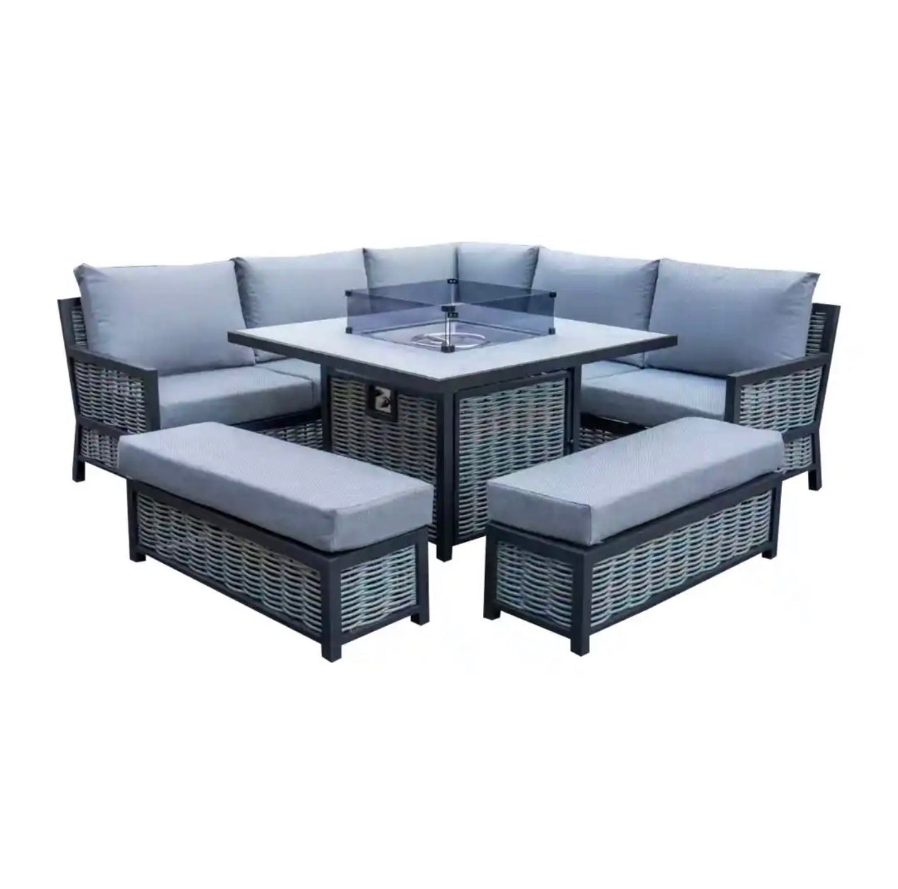 Lyra Outdoor Fire Pit Dining Set Grey