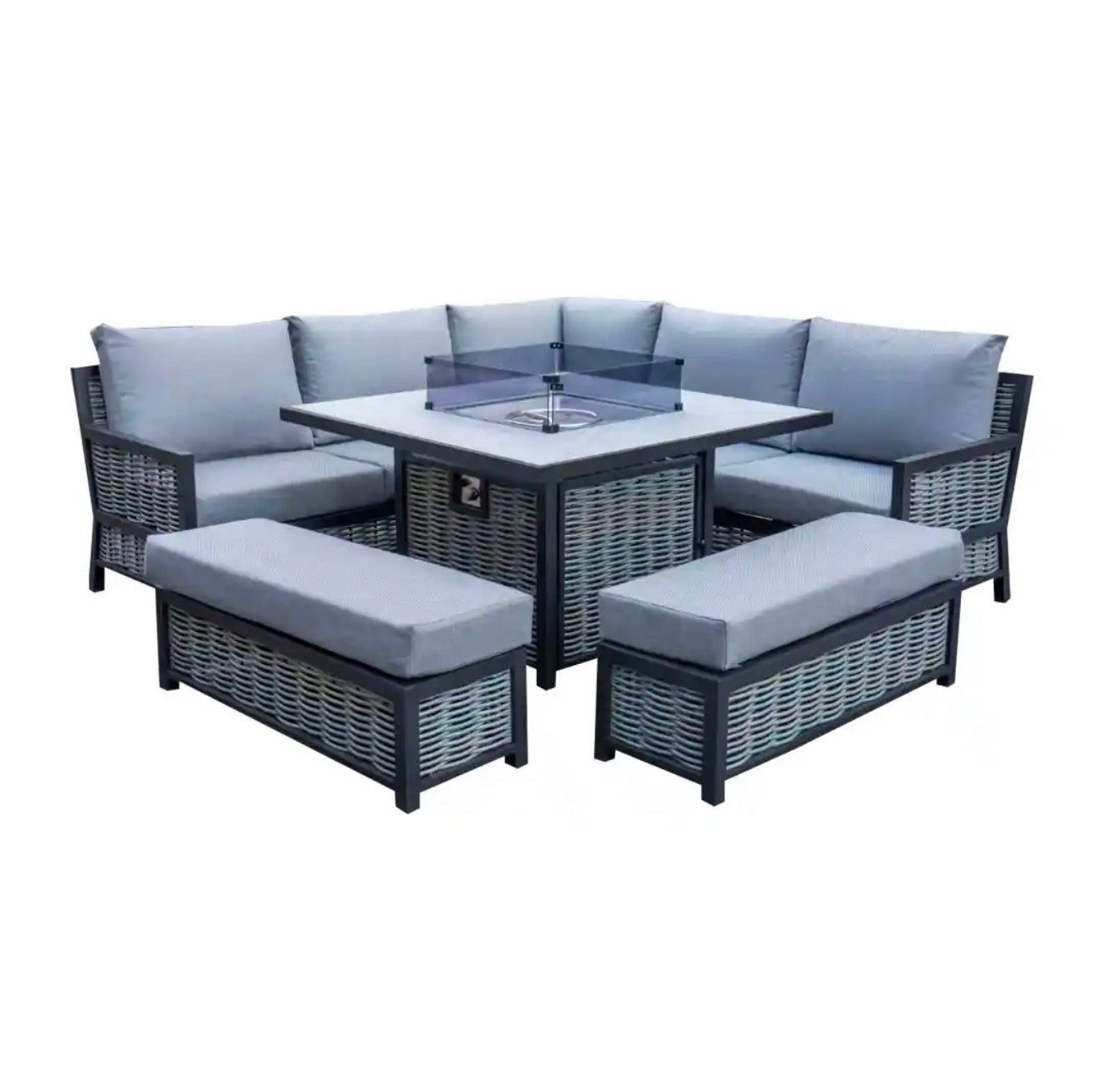 Lyra Outdoor Fire Pit Dining Set Grey