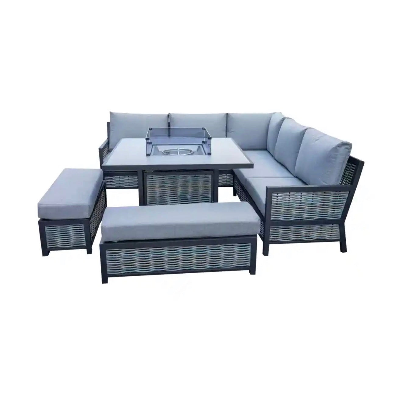 Lyra Outdoor Fire Pit Dining Set Grey