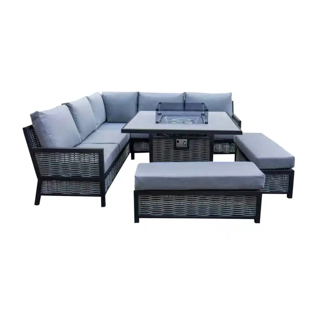 Lyra Outdoor Fire Pit Dining Set Grey