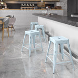 Kai 24 Industrial Style Bar Stool, Pale Blue - Set of 4 - Modern Metal Counter Height