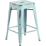 Kai 24 Industrial Style Bar Stool, Pale Blue - Set of 4 - Modern Metal Counter Height