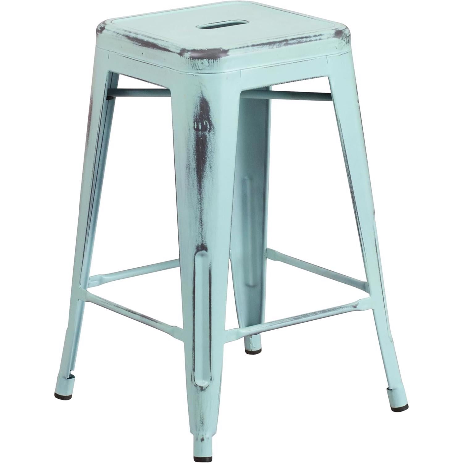 Kai 24 Industrial Style Bar Stool, Pale Blue - Set of 4 - Modern Metal Counter Height