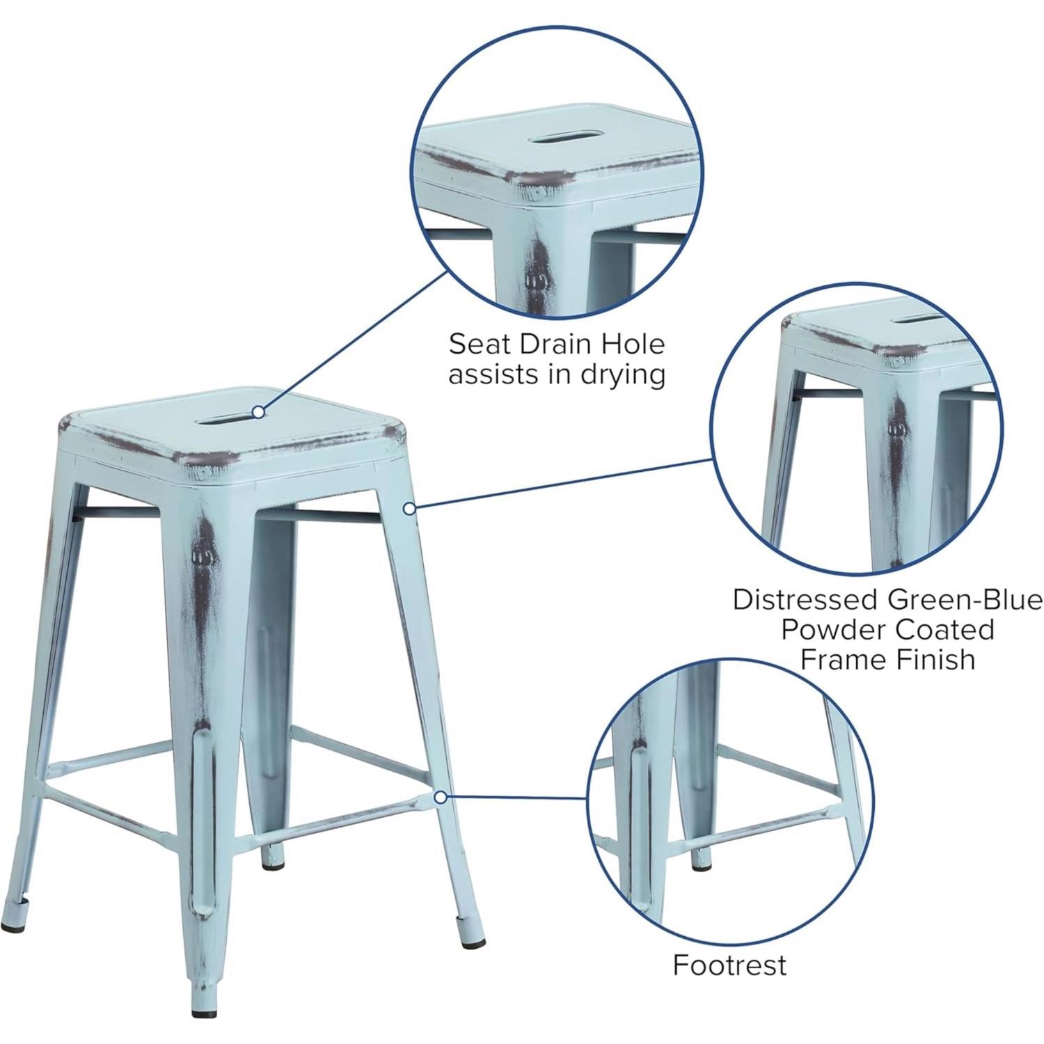 Kai 24 Industrial Style Bar Stool, Pale Blue - Set of 4 - Modern Metal Counter Height