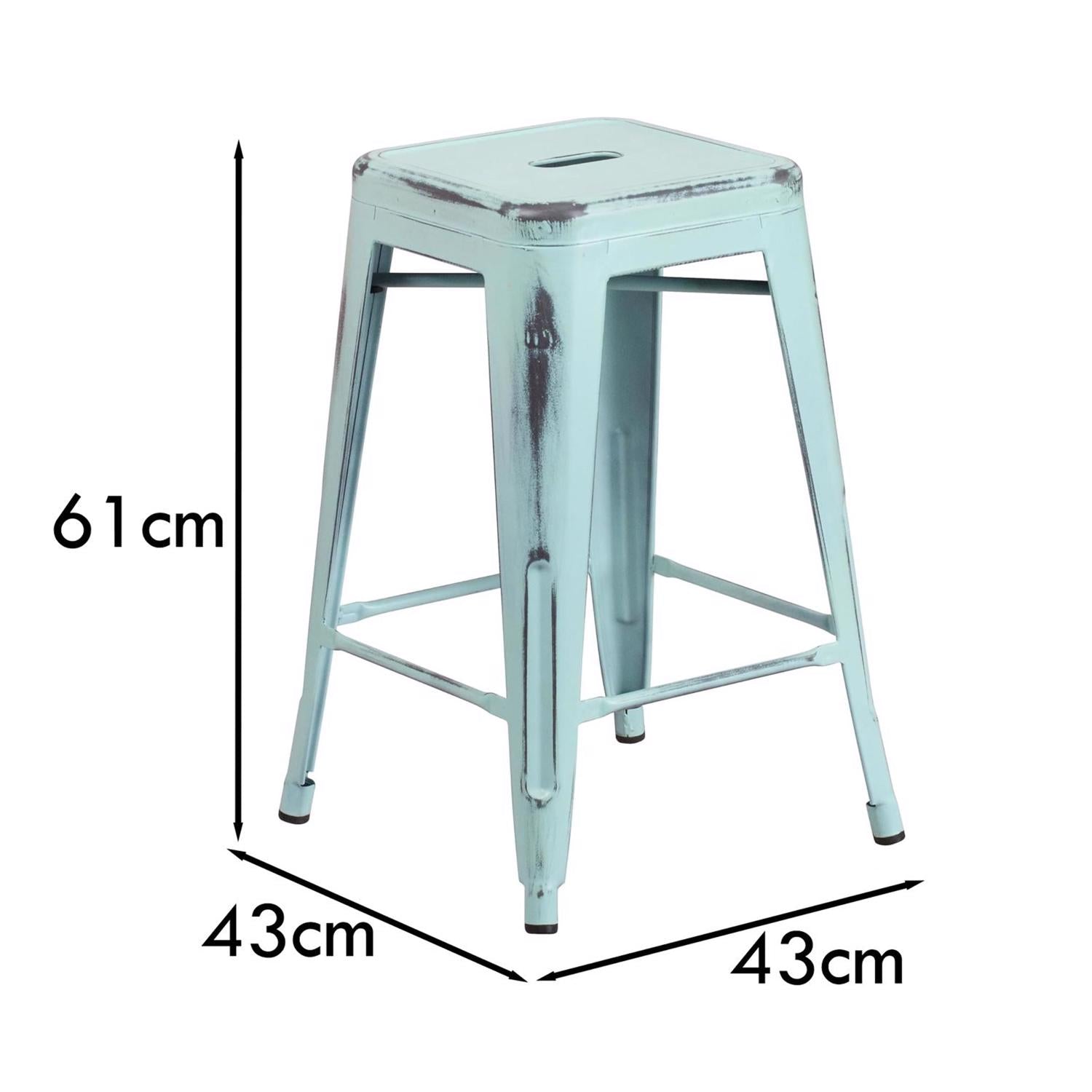 Kai 24 Industrial Style Bar Stool, Pale Blue - Set of 4 - Modern Metal Counter Height