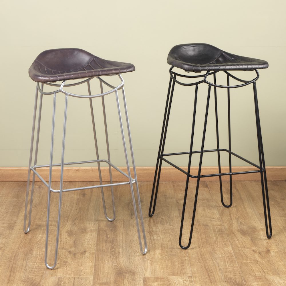 Artisan Bar Stool Black Genuine Leather