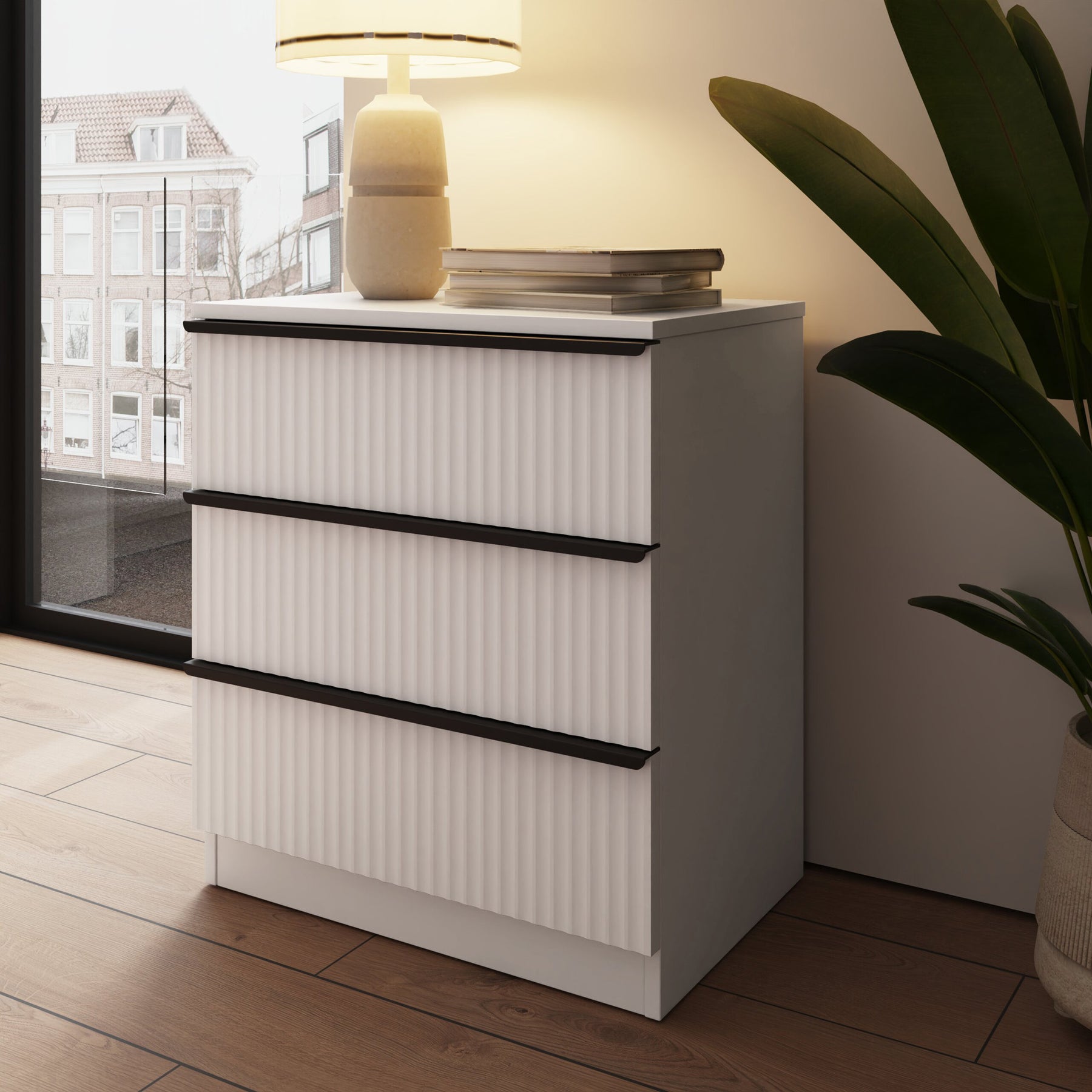 FWStyle Lania Ripple Ridged 3 Drawer Chest Of Drawers Matt White