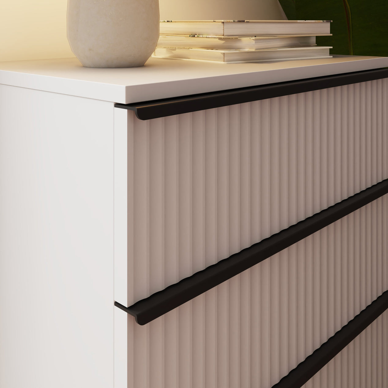 FWStyle Lania Ripple Ridged 3 Drawer Chest Of Drawers Matt White