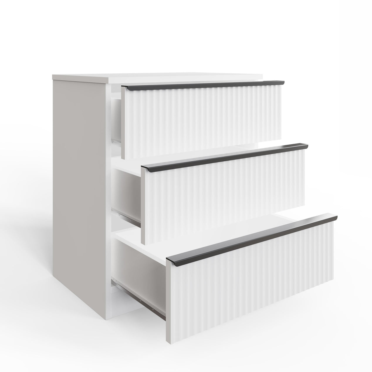 FWStyle Lania Ripple Ridged 3 Drawer Chest Of Drawers Matt White