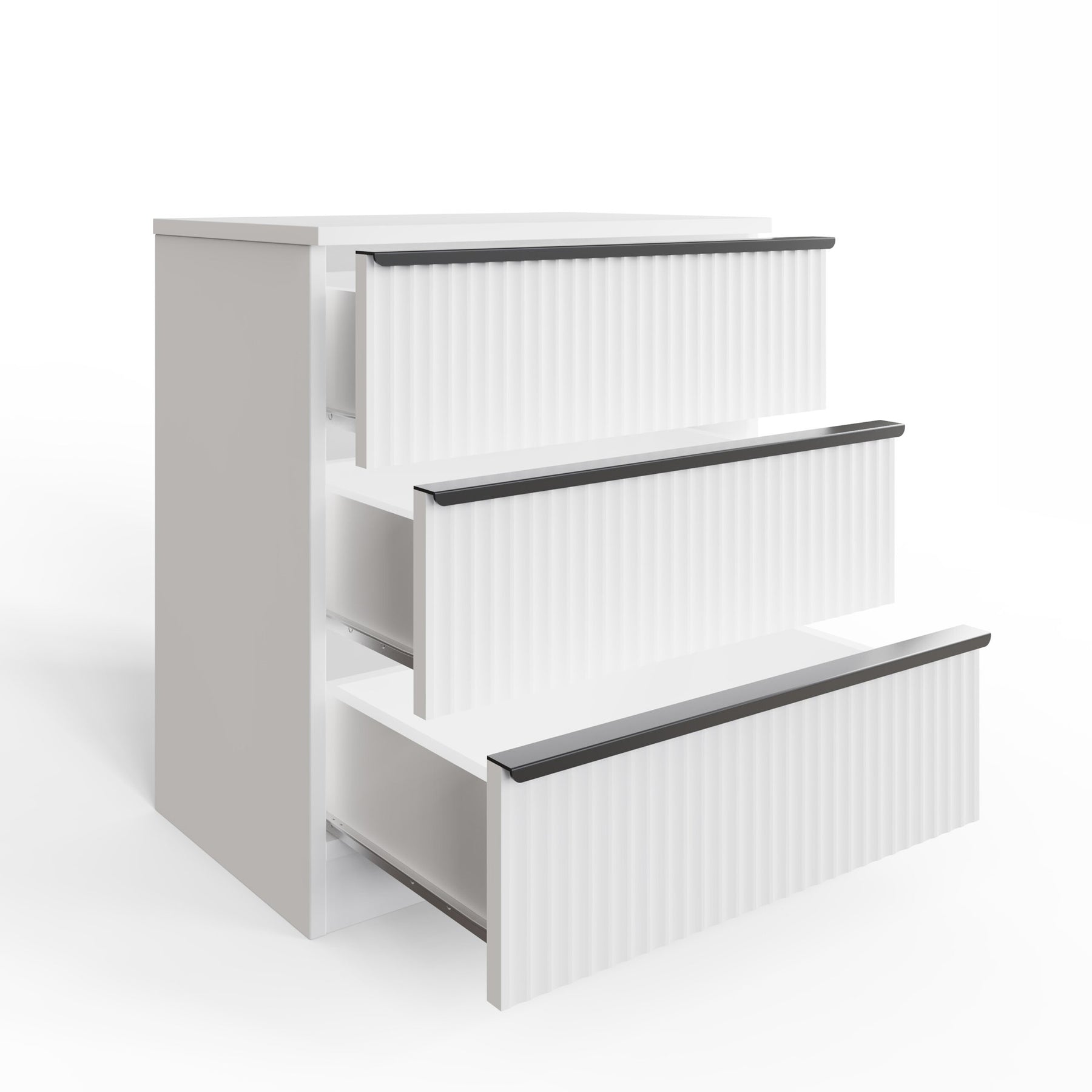 FWStyle Lania Ripple Ridged 3 Drawer Chest Of Drawers Matt White