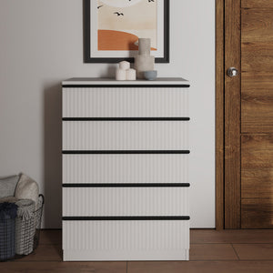 FWStyle Lania Ripple Ridged 5 Drawer Chest Of Drawers Matt White