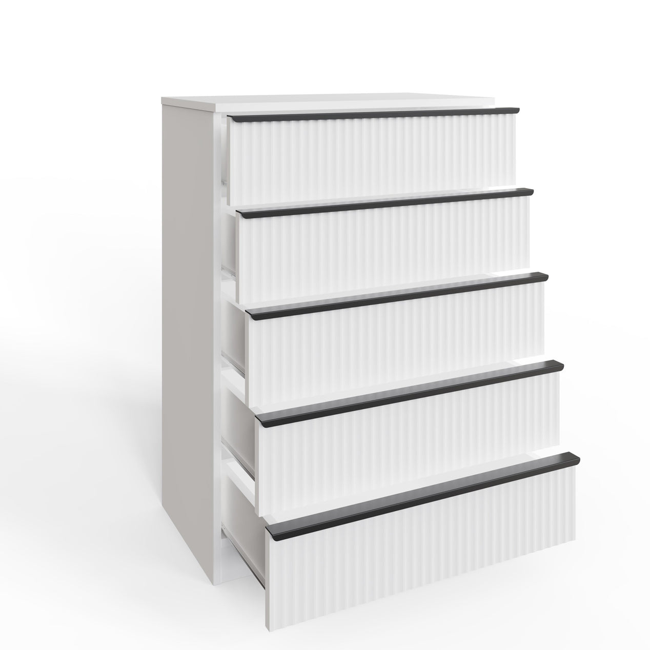FWStyle Lania Ripple Ridged 5 Drawer Chest Of Drawers Matt White