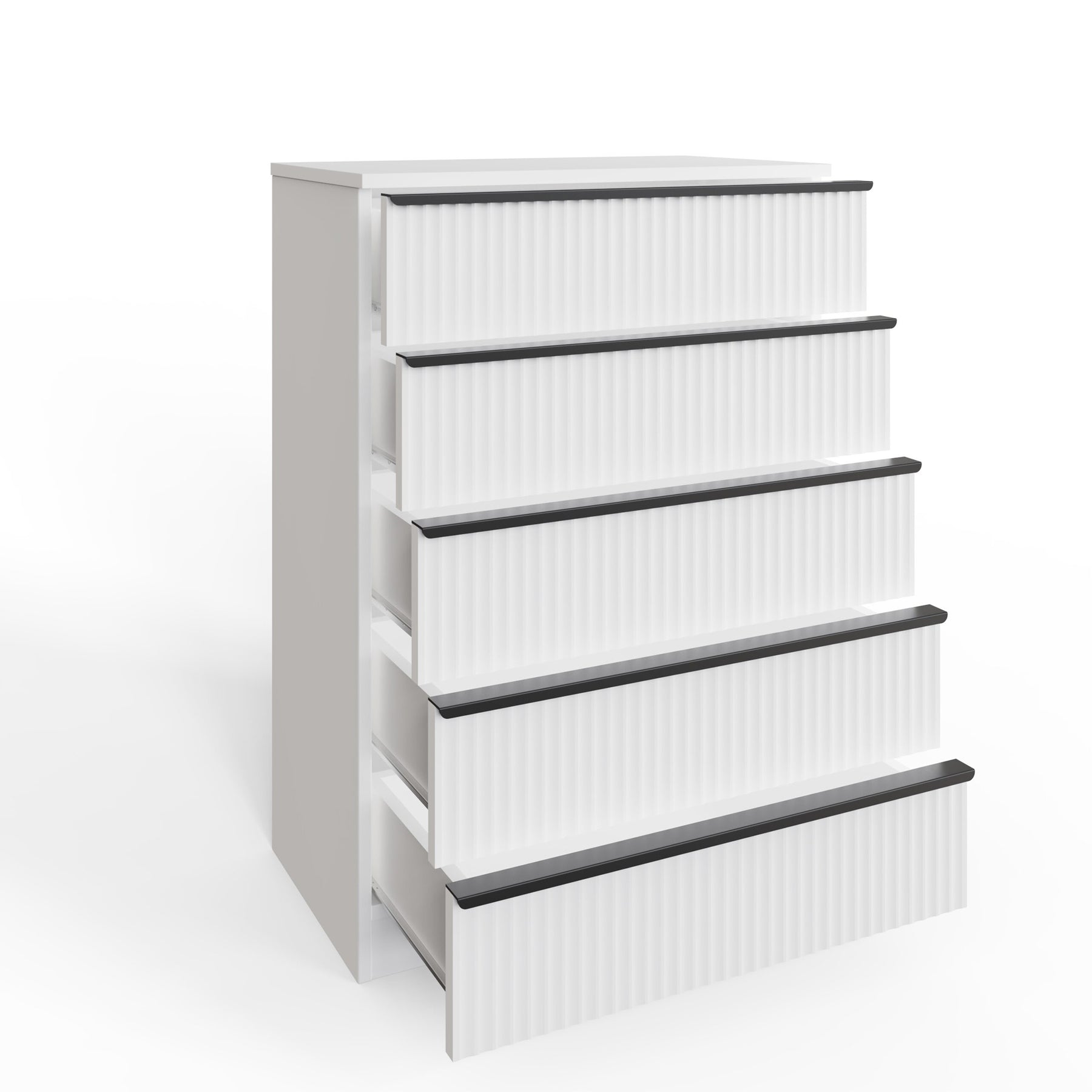 FWStyle Lania Ripple Ridged 5 Drawer Chest Of Drawers Matt White