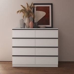 FWStyle Lania Ripple Ridged 8 Drawer Chest Of Drawers Matt White