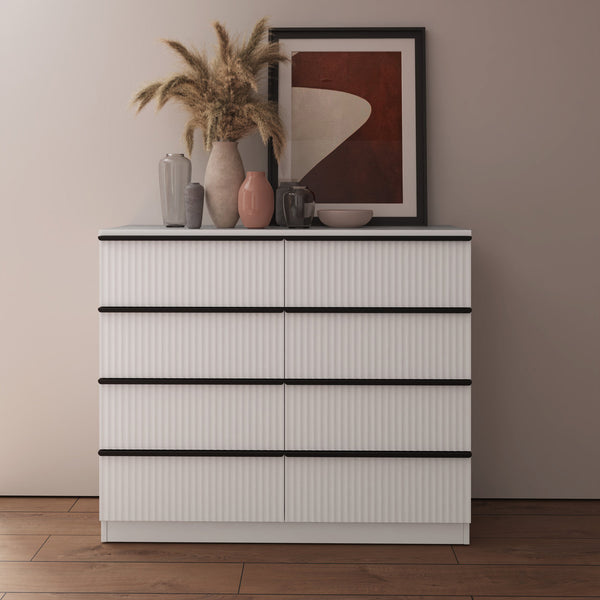 FWStyle Lania Ripple Ridged 8 Drawer Chest Of Drawers Matt White